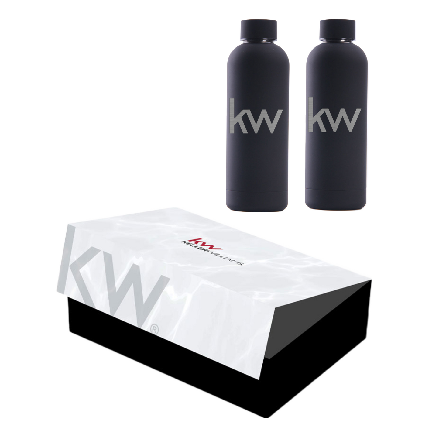 Keller Williams Water Bottles in KW White Marble Gift Box (from $58 per complete box)